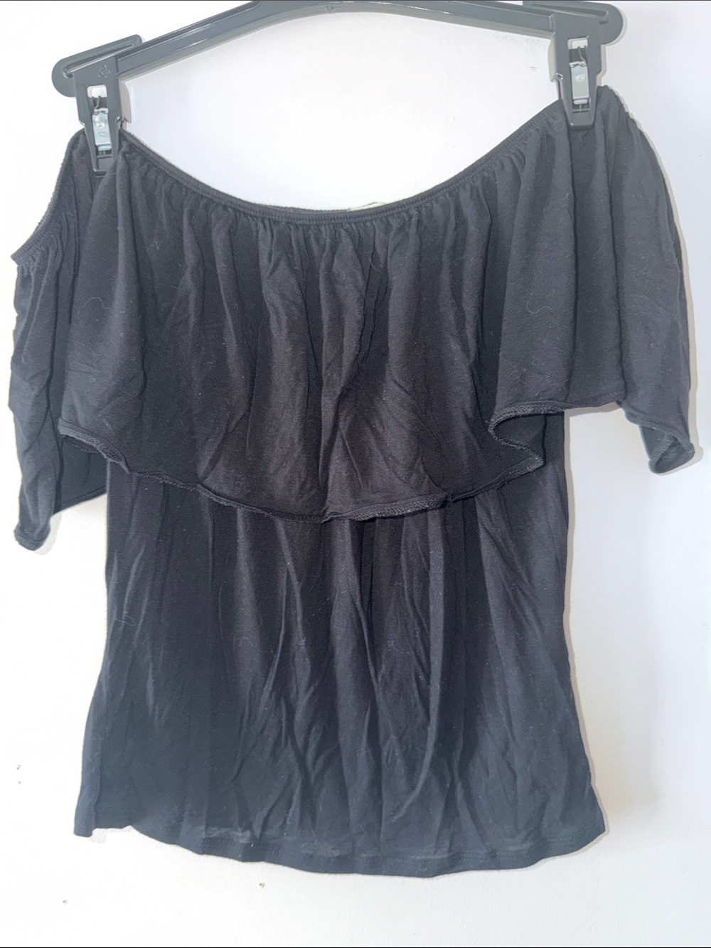 Garage Black Off-Shoulder Ruffle Tunic